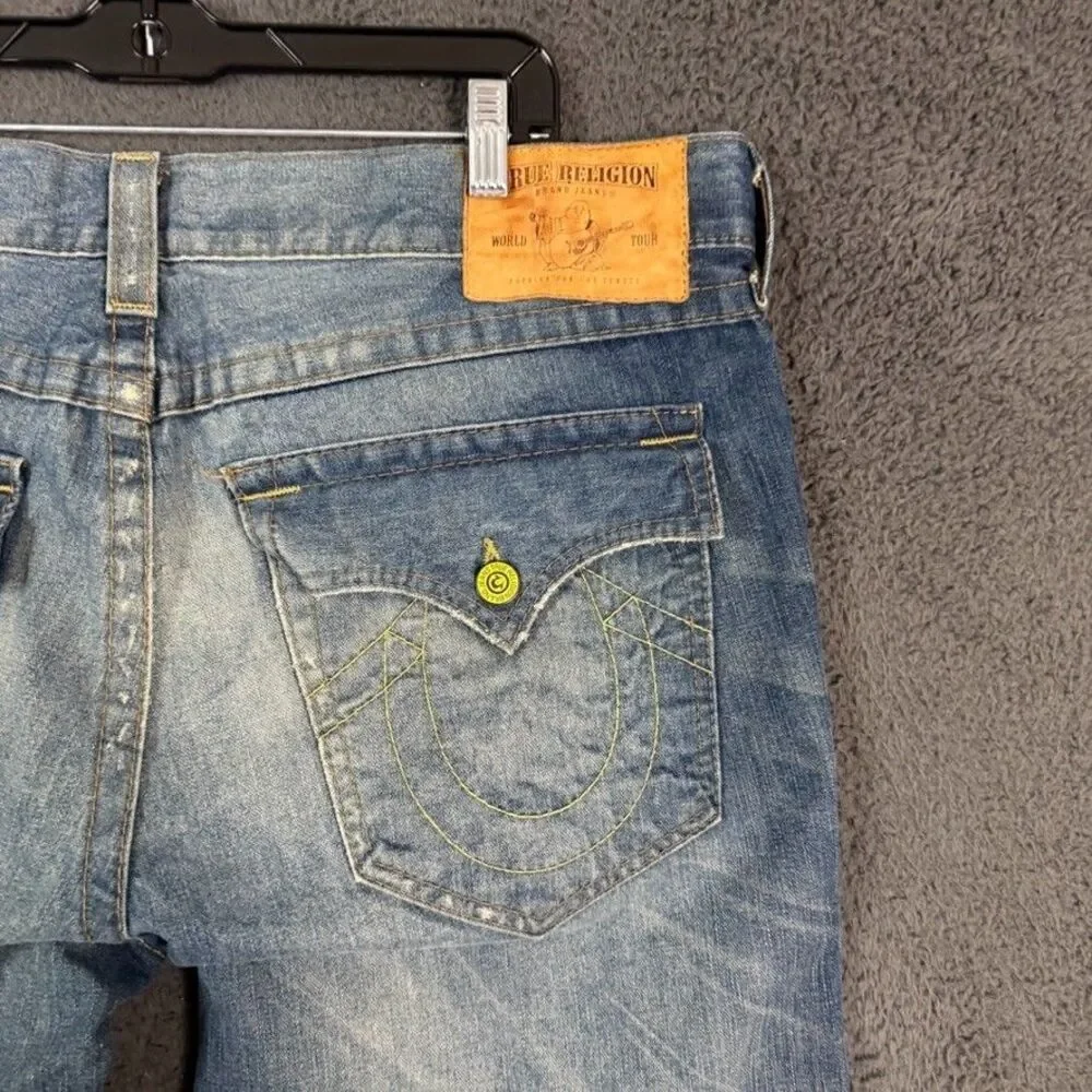 True Religion Jeans Mens 40x34 Blue Billy Super T Bootcut Made in USA DIstressed